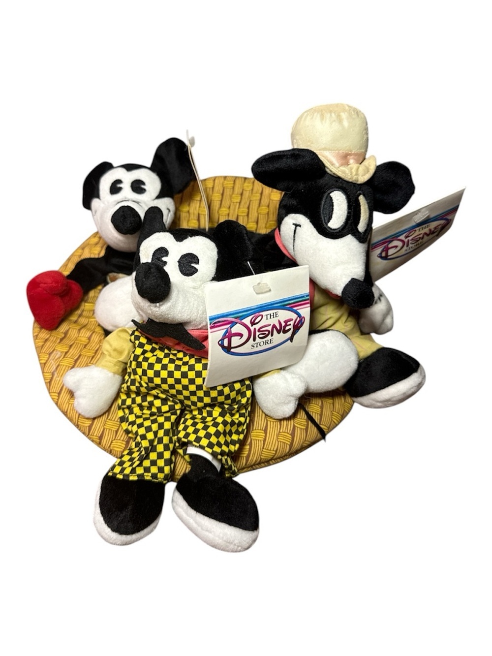Vintage Disney Store Classic Comic Mickey Mouse Bean Bag Set 3 Plush Display Hat